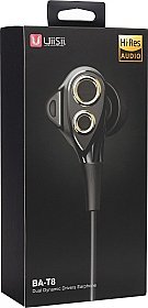 Dual Dynamic Drivers Earphones UiiSii BA-T8 mini jack 3,5mm Black
